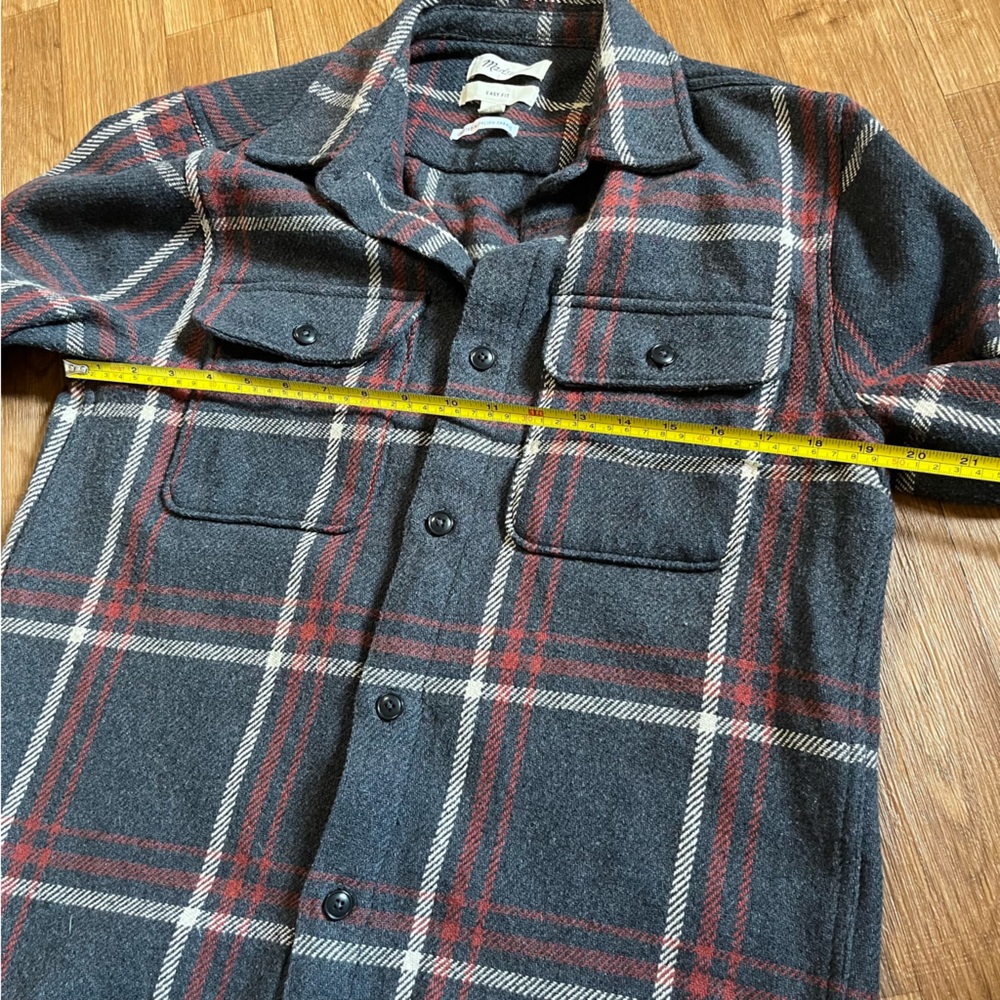 Madewell Men's Plaid Brushed Easy Shirt Jacket - Italian Fabric Maroon & Gray - Picture 9 of 11
